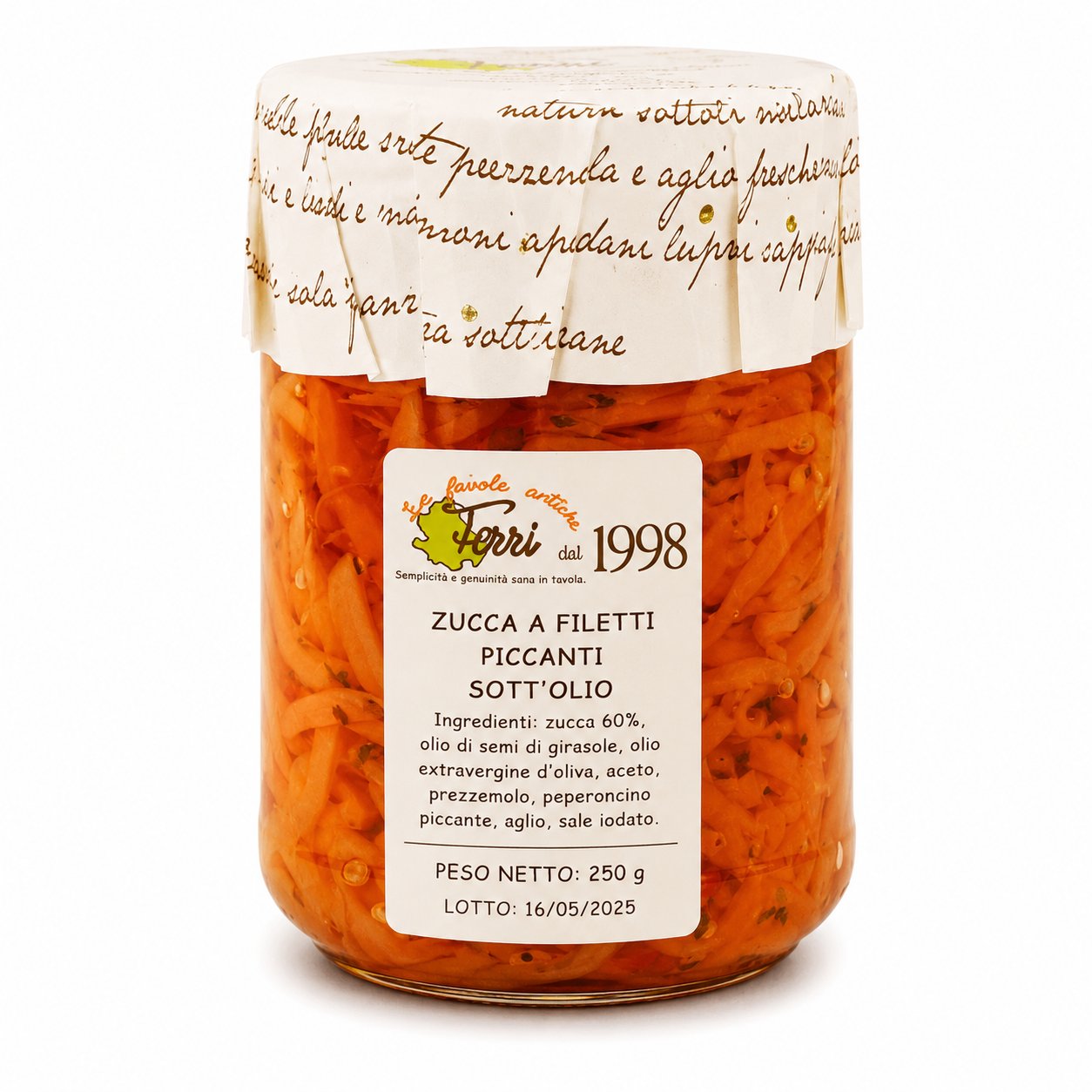 Zucca a filetti piccanti sott'olio 250g.
